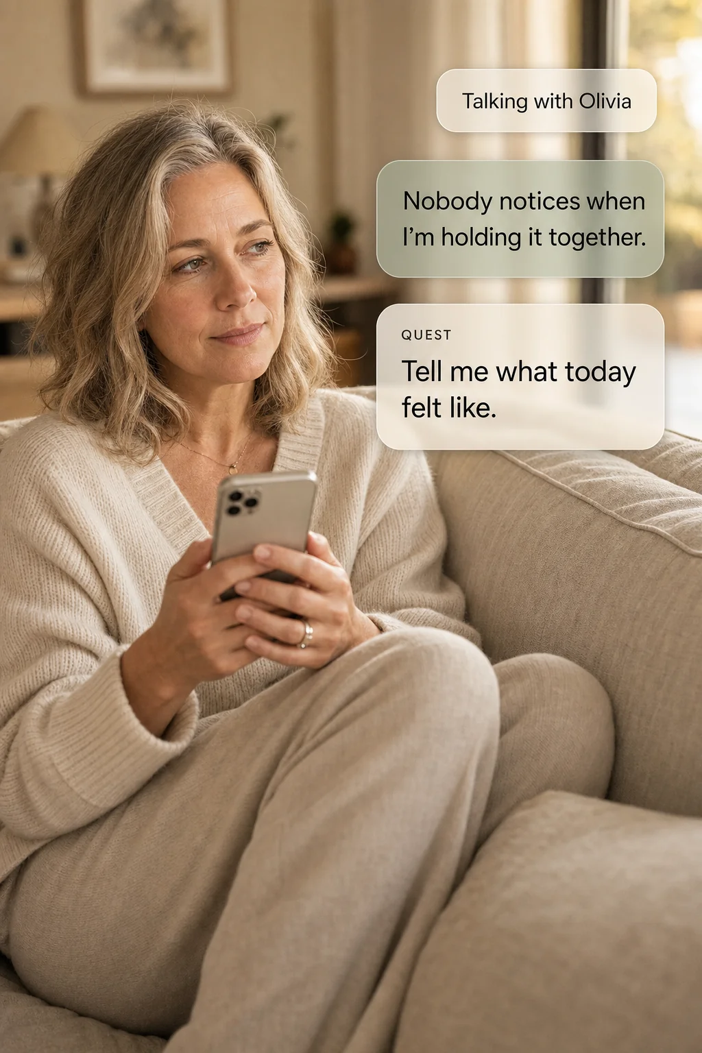 Quest companion chat — Talking with Olivia: Tell me what today felt like.